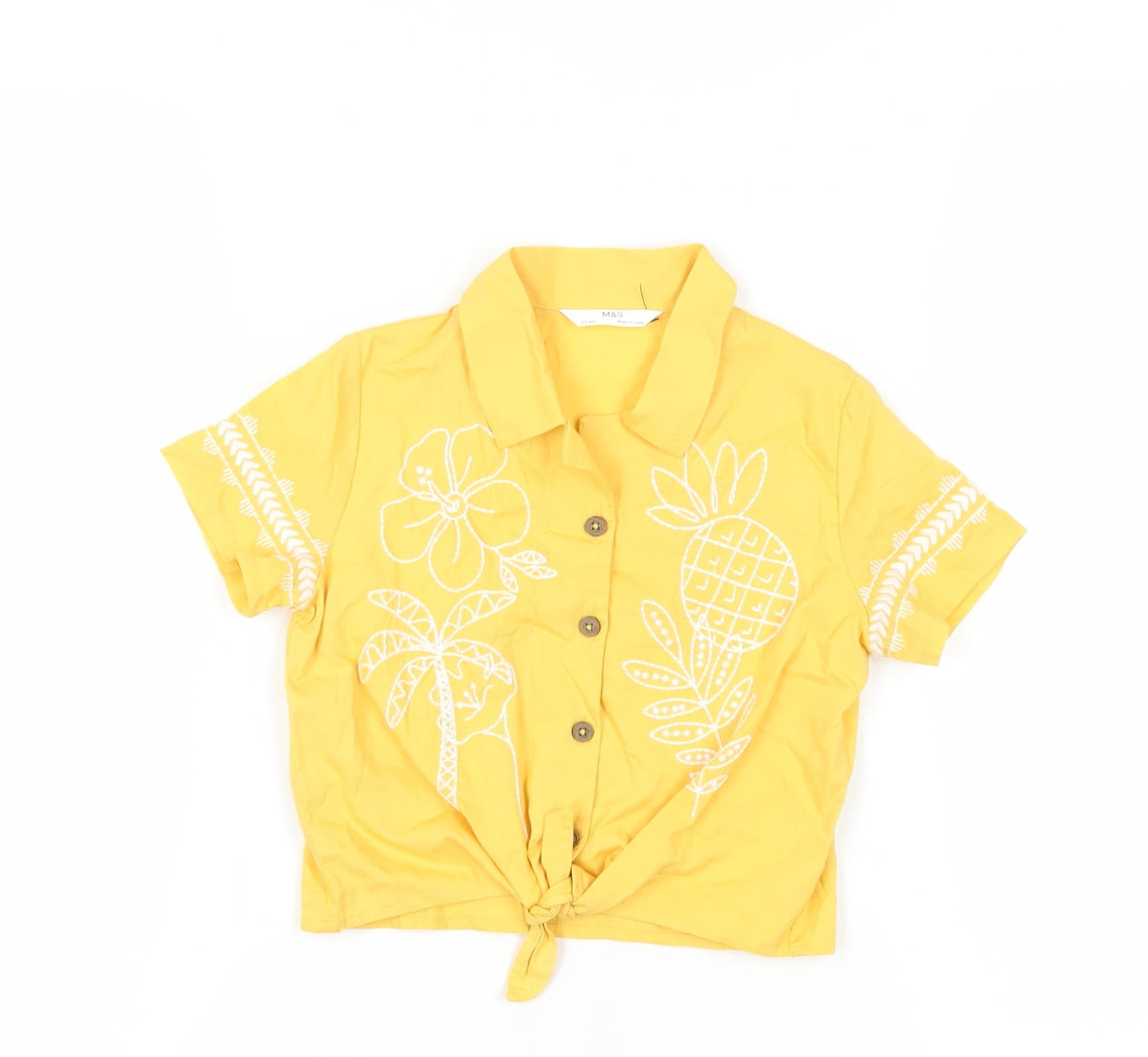Marks and Spencer Girls Yellow Floral Button-Up Crop Top 4-5 Years