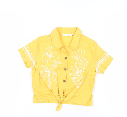Marks and Spencer Girls Yellow Floral Button-Up Crop Top 4-5 Years
