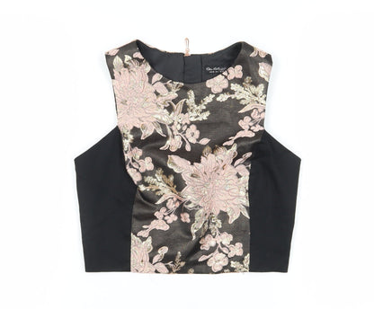 Miss Selfridge Black Floral Cropped Women's Blouse, Size 10