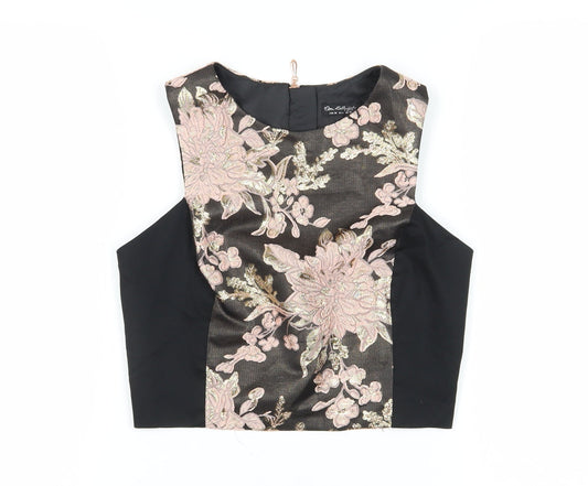 Miss Selfridge Black Floral Cropped Women's Blouse, Size 10