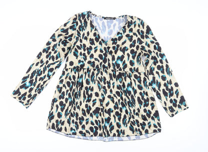 Boohoo Women’s Beige Animal Print Tunic Blouse Size 10