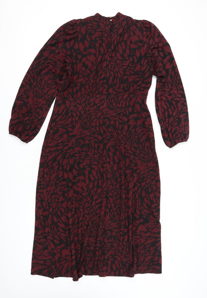 M&Co Women's Animal Print Midi Sheath Dress, Size 14, Maroon