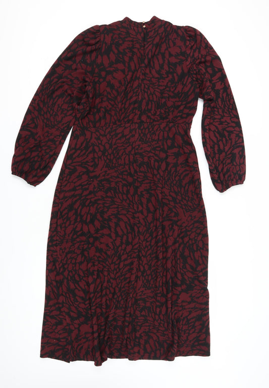 M&Co Women's Animal Print Midi Sheath Dress, Size 14, Maroon