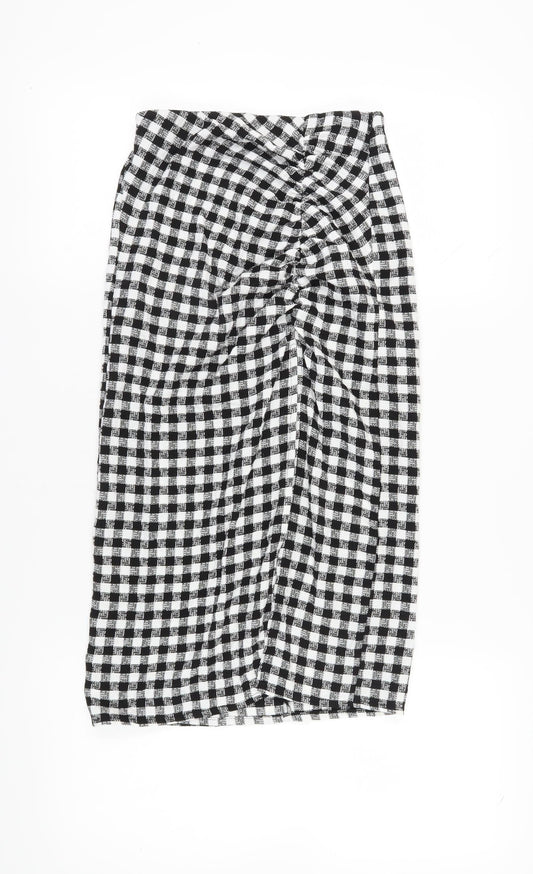 Bershka Women's XS Black & White Check Pencil Skirt
