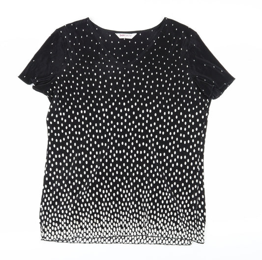 Bonmarché Women's Black Polka Dot T-Shirt Size L