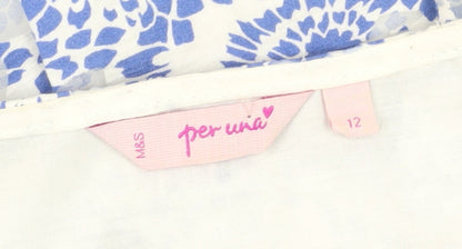 Marks and Spencer Women's Blue Floral A-Line Skirt, Size 12