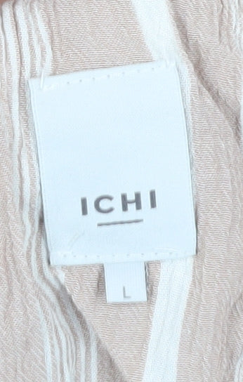 ICHI Women's Beige Striped Off Shoulder Midi Dress L