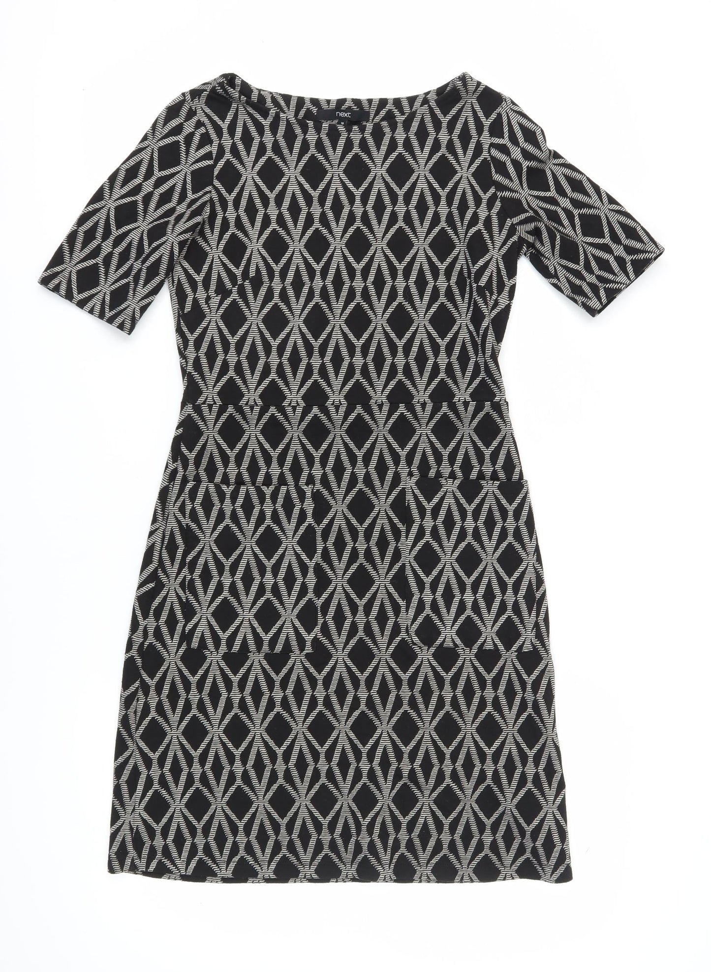 Next Women's Black Geometric Sheath Dress Size 10
