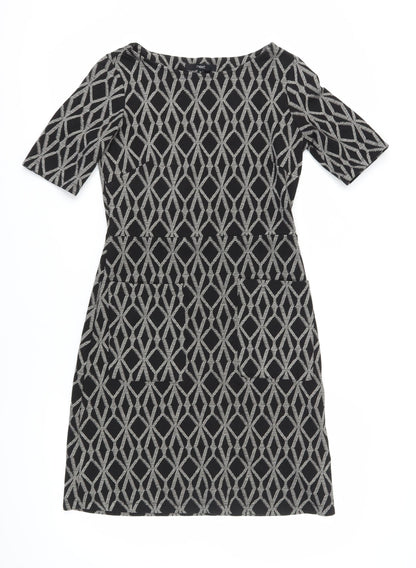 Next Women's Black Geometric Sheath Dress Size 10