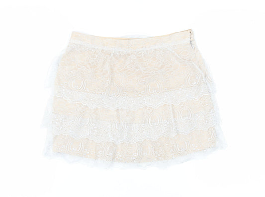 Massimo Dutti Women's Beige Lace Mini Skirt Size 12