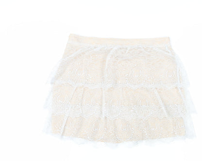 Massimo Dutti Women's Beige Lace Mini Skirt Size 12