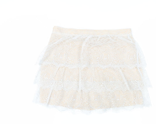 Massimo Dutti Women's Beige Lace Mini Skirt Size 12