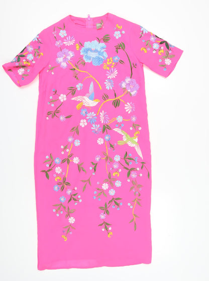 ASOS Women's Pink Floral Midi Shift Dress