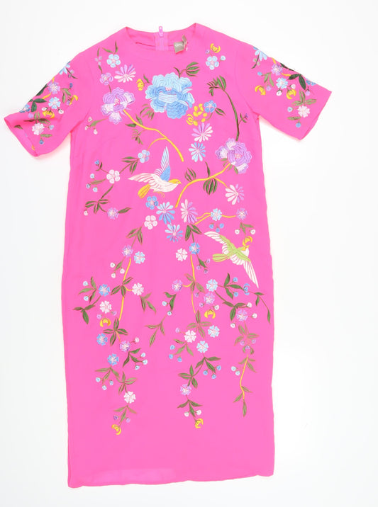 ASOS Women's Pink Floral Midi Shift Dress