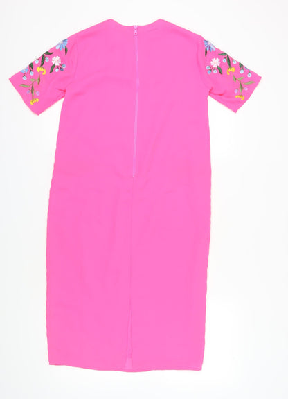 ASOS Women's Pink Floral Midi Shift Dress