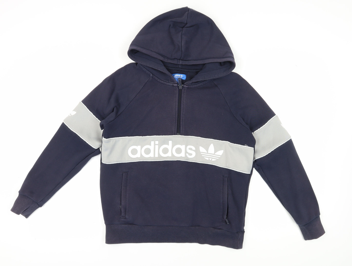 Adidas Unisex Blue Grey Hoodie, Small, Logo Style