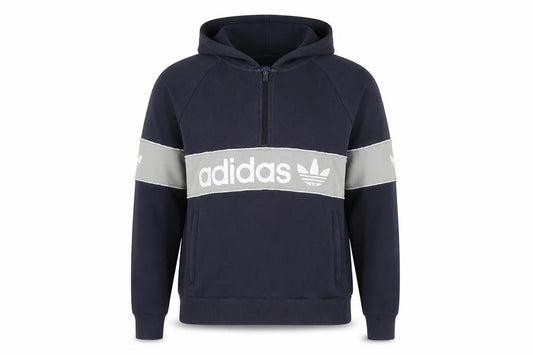 Front view of Adidas unisex blue grey hoodie, small, logo style