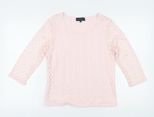 Womens UK Size M Viyella Pink Lace Blouse