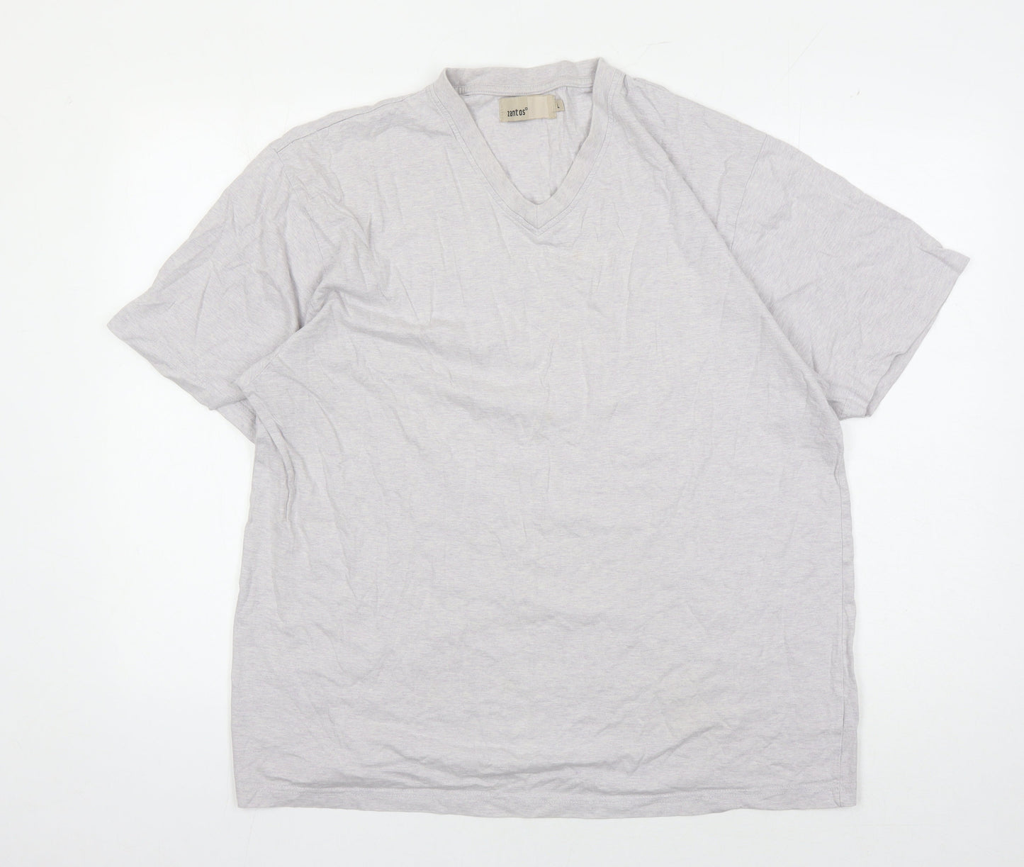 Zantos Men's Grey V-Neck Cotton T-Shirt L