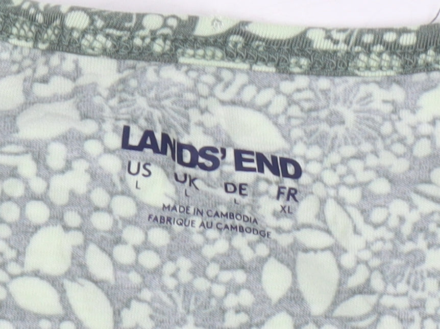 Lands' End Women's Green Floral T-Shirt, Size L, Casual Wear