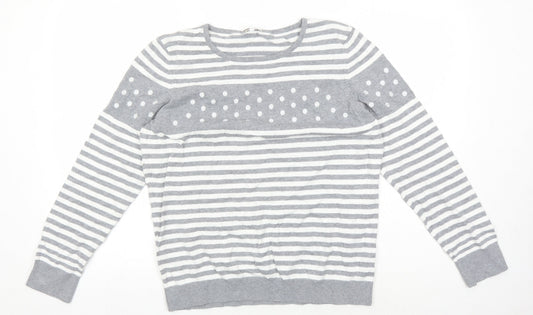 CC Women's Grey Striped Pullover Jumper, L - Casual