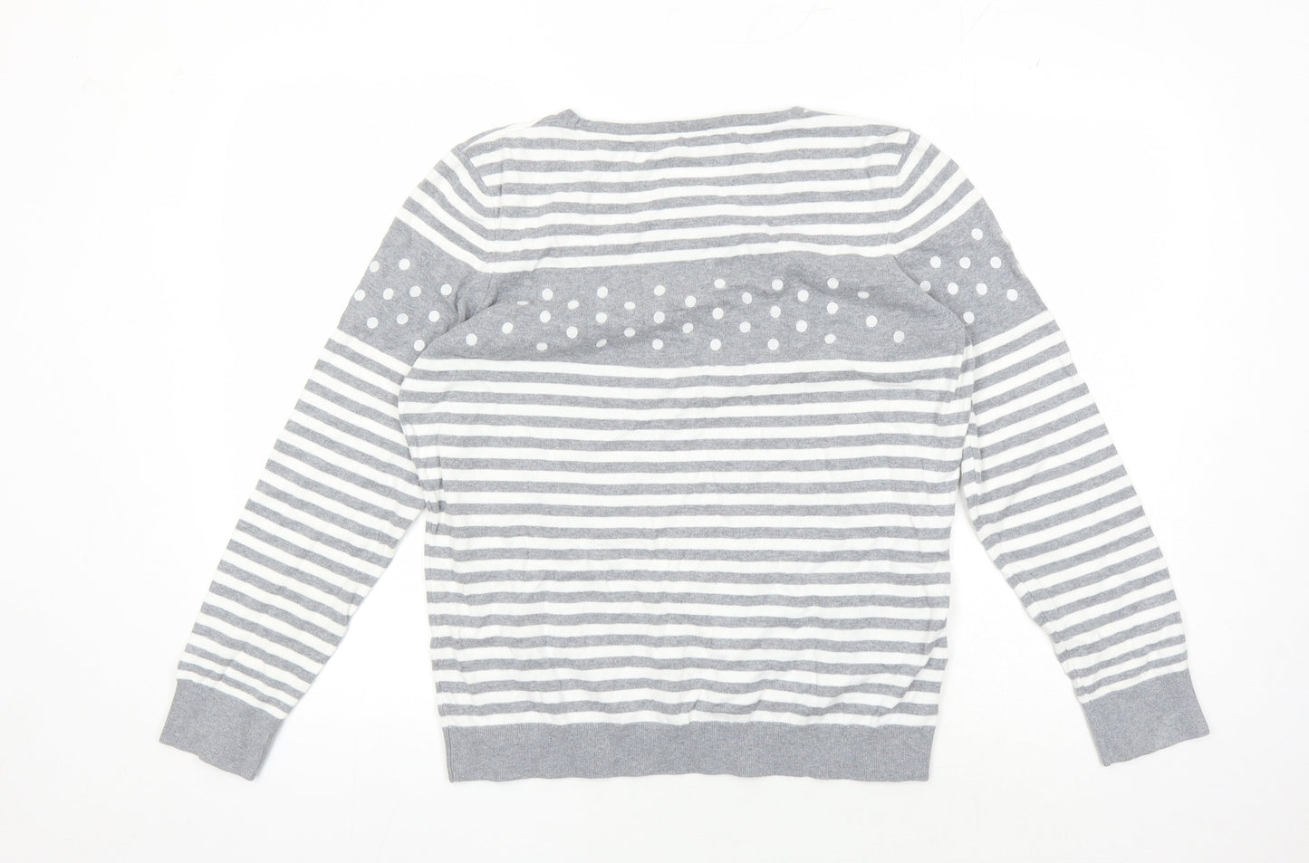 CC Women's Grey Striped Pullover Jumper, L - Casual