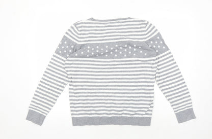 CC Women's Grey Striped Pullover Jumper, L - Casual