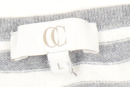 CC Women's Grey Striped Pullover Jumper, L - Casual