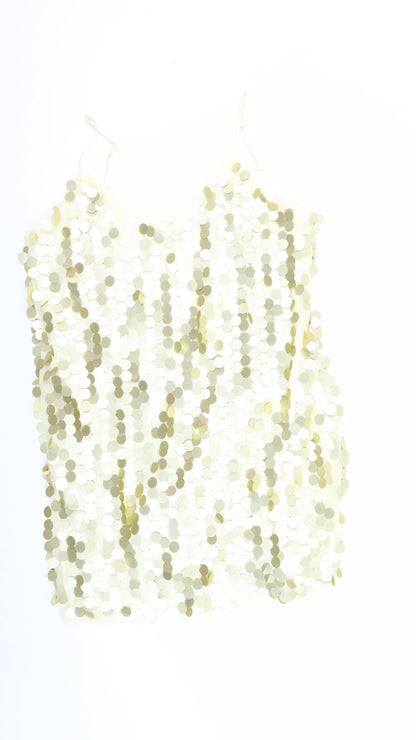 Boohoo Women's Ivory Sequin Slip Dress - UK 14