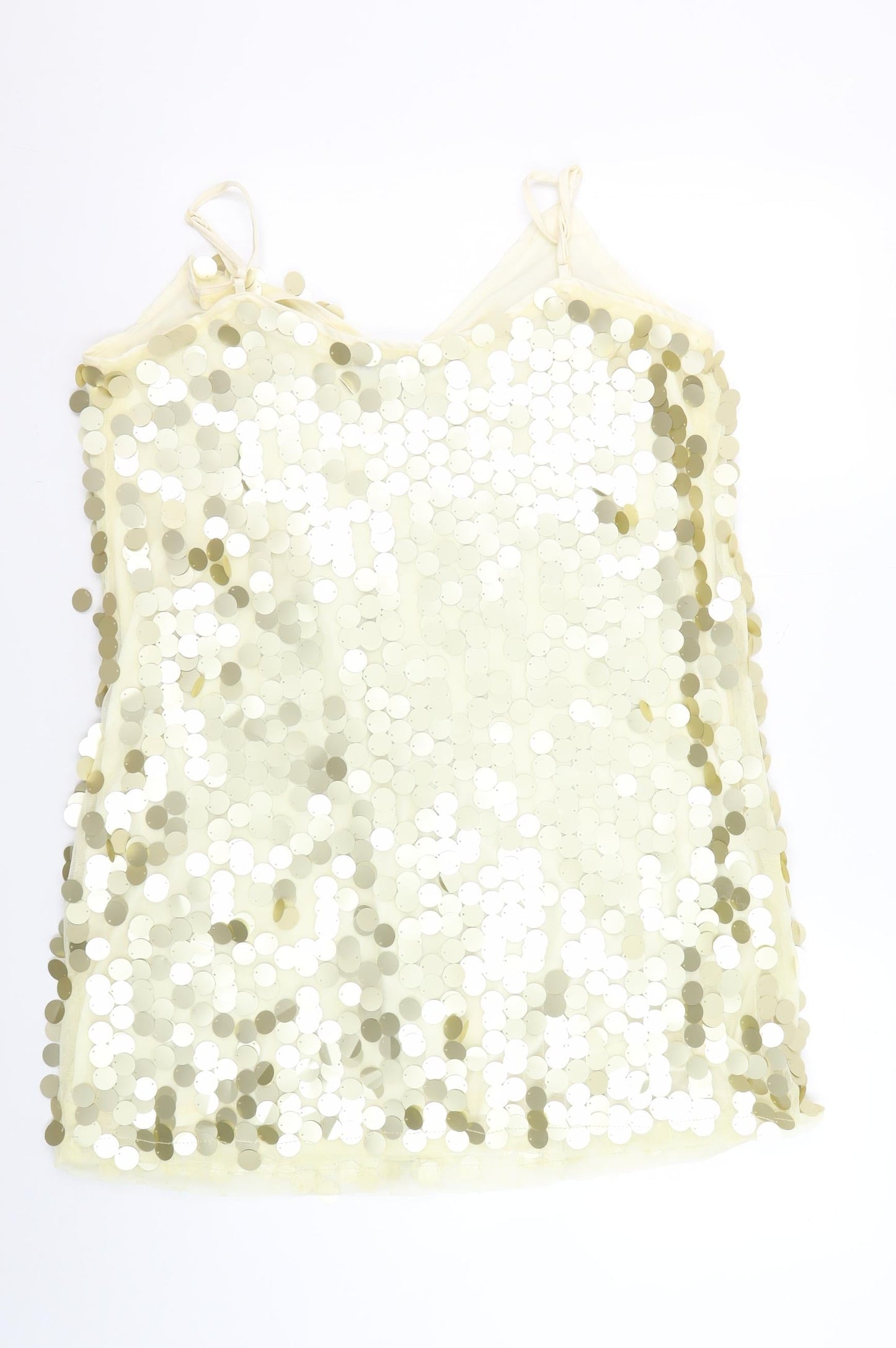 Boohoo Women's Ivory Sequin Slip Dress - UK 14