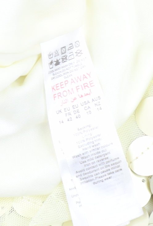 Boohoo Women's Ivory Sequin Slip Dress - UK 14