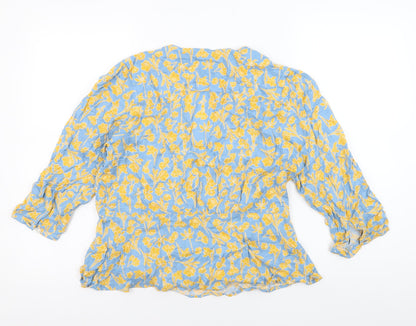 Van Heusen Womens Blue Floral Wrap Blouse Size S