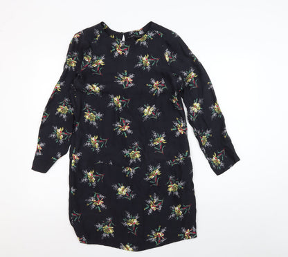 Zara Women's Black Floral Silk Shift Dress Size S