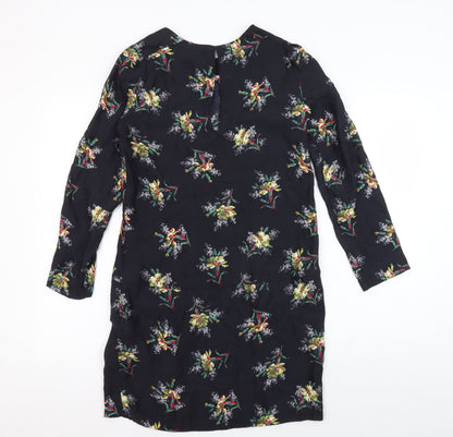 Zara Women's Black Floral Silk Shift Dress Size S