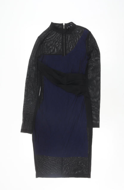 French Connection Women's Blue UK 8 Mesh Overlay Dress