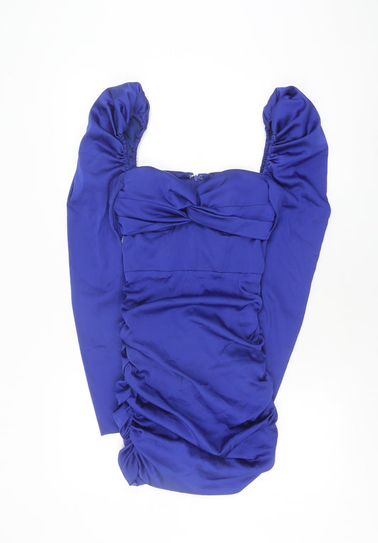 Oh Polly Women Blue Ruched Dress Size 8
