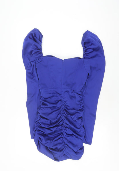 Oh Polly Women Blue Ruched Dress Size 8