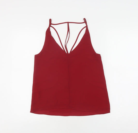 Boohoo Women's Red Camisole V-Neck Tank Top Size 8