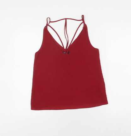 Boohoo Women's Red Camisole V-Neck Tank Top Size 8