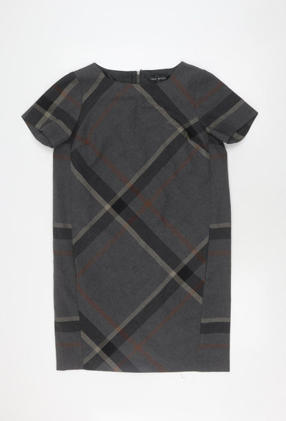 Next Petite Grey Plaid Shift Dress Size 12 Women