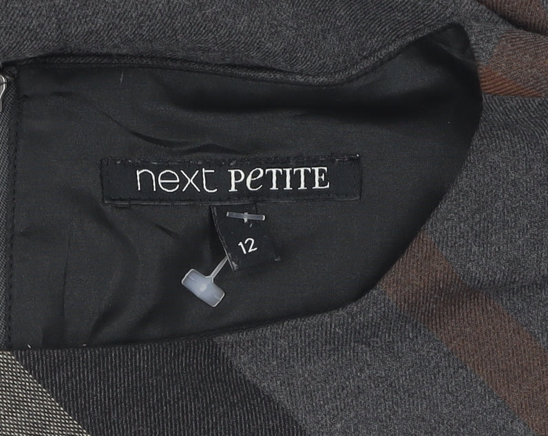 Next Petite Grey Plaid Shift Dress Size 12 Women