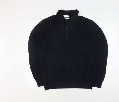 Autograph Men's Black L Collared Wool Pullover Jumper