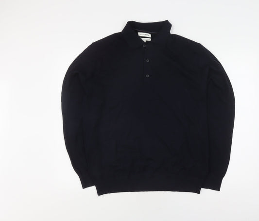 Autograph Men's Black L Collared Wool Pullover Jumper