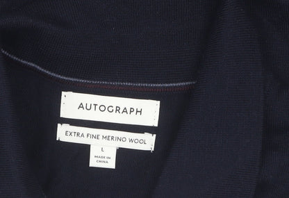 Autograph Men's Black L Collared Wool Pullover Jumper