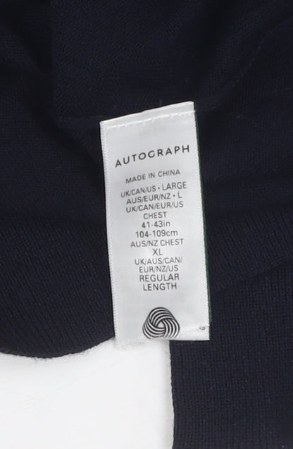 Autograph Men's Black L Collared Wool Pullover Jumper