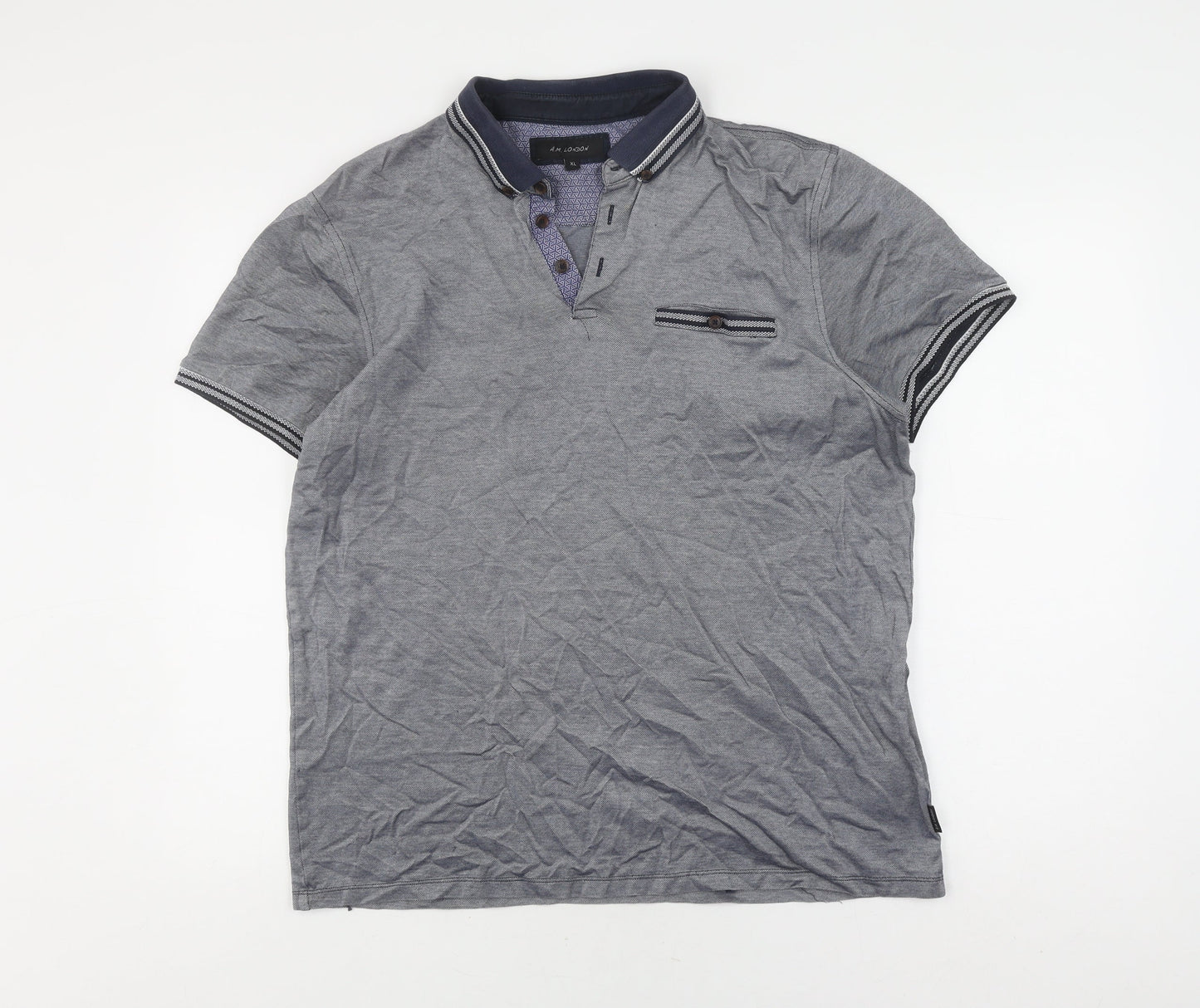 A.M. London Men's Grey XL Polo Shirt - Casual Cotton Blend
