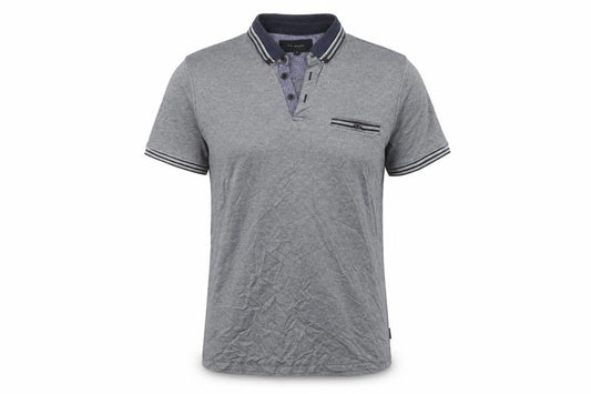 Front view of A.M. London Men's Grey XL Polo Shirt - Casual Cotton Blend