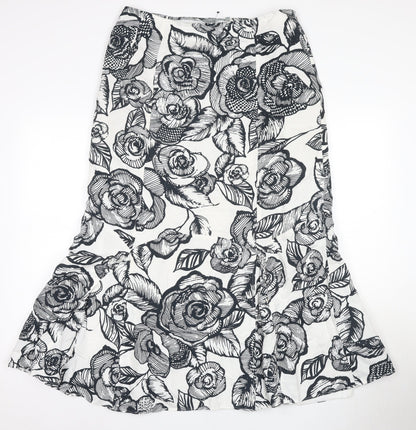 Marks and Spencer Women's Black Floral A-Line Skirt Size 14