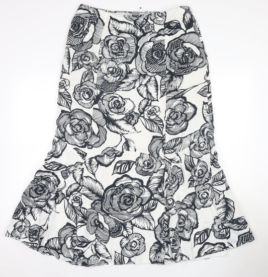 Marks and Spencer Women's Black Floral A-Line Skirt Size 14