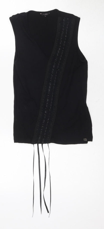 Womens UK Size 10 Ted Baker Black Wrap Blouse